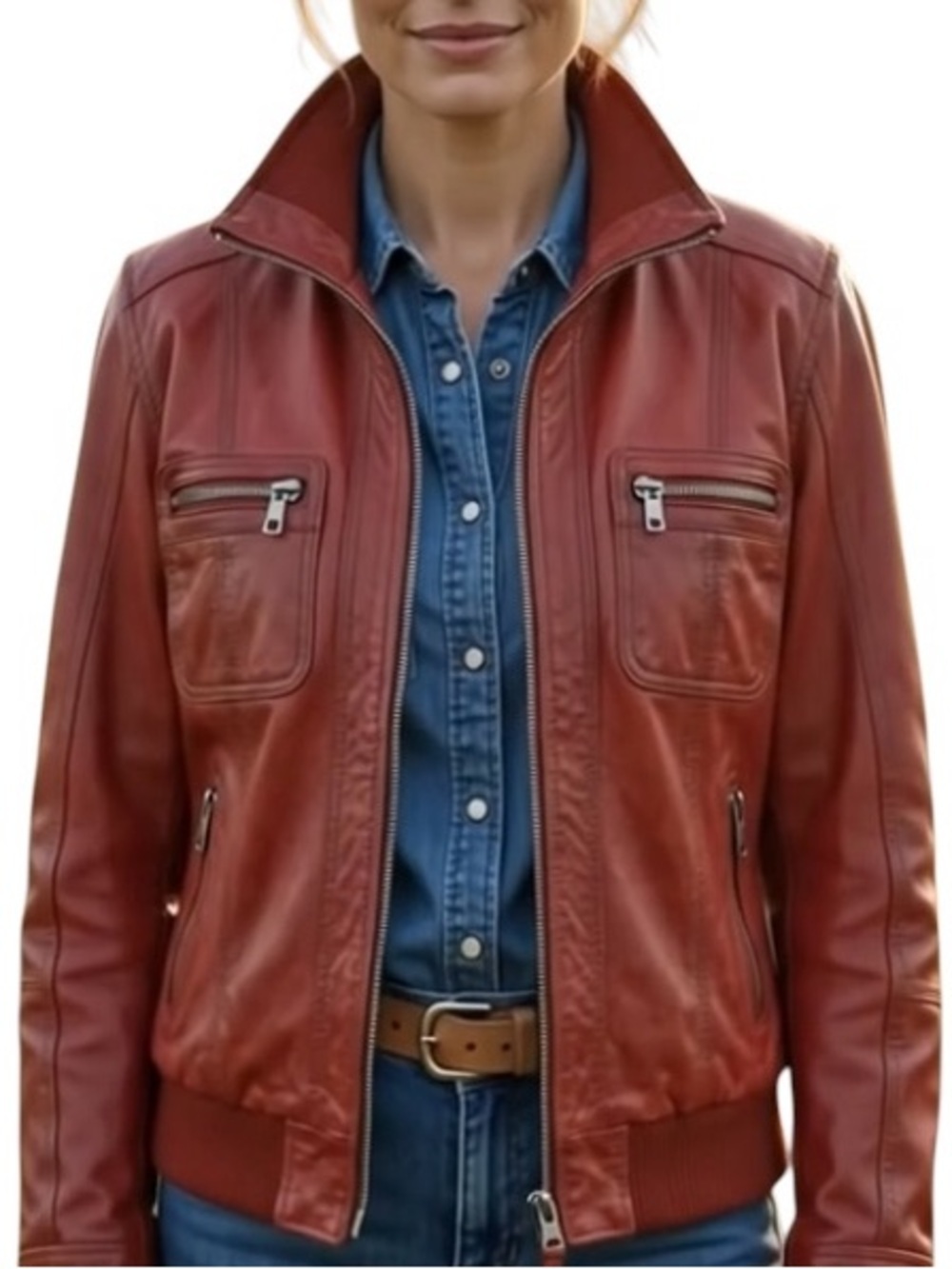 Transmission Aviator Bomber Jacket Vintage Distressed Leather Moto Red M/L